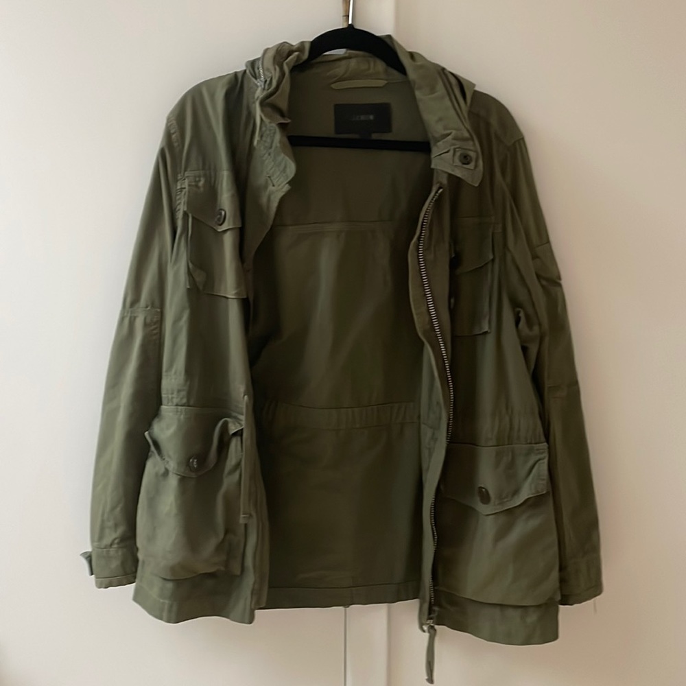J. Crew cotton cargo jacket with zip away hood